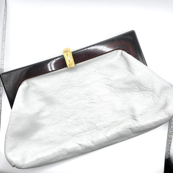 Italy Handbags - Italian Leather Lt Gray Lucite Clutch Purse Handbag Vintage